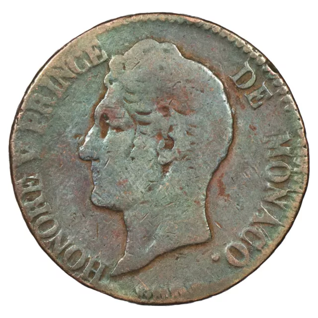 Monaco 5 centimes 1837 Mc Honoré V Chunky Head - Copper - KM.95.1a - Coin