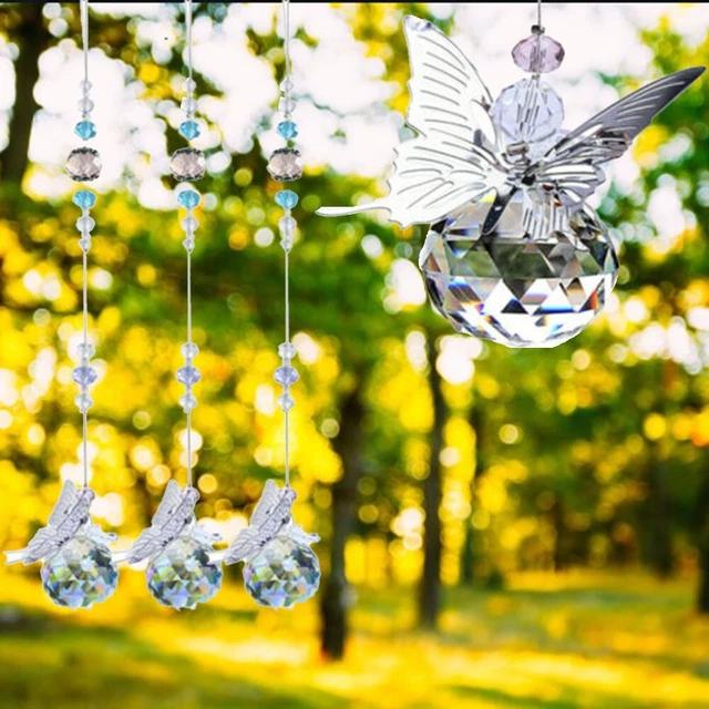 Bola de cristal colgante 38 cm mariposa viento campana candelabro decoración cortina