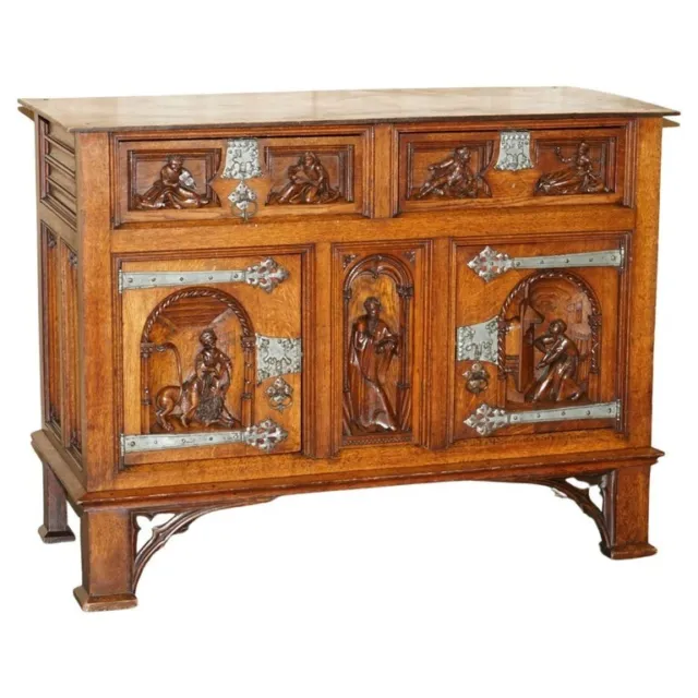Exquisite Gothic Revival Circa 1860 Hand Carved Sideboard Must See Pictures