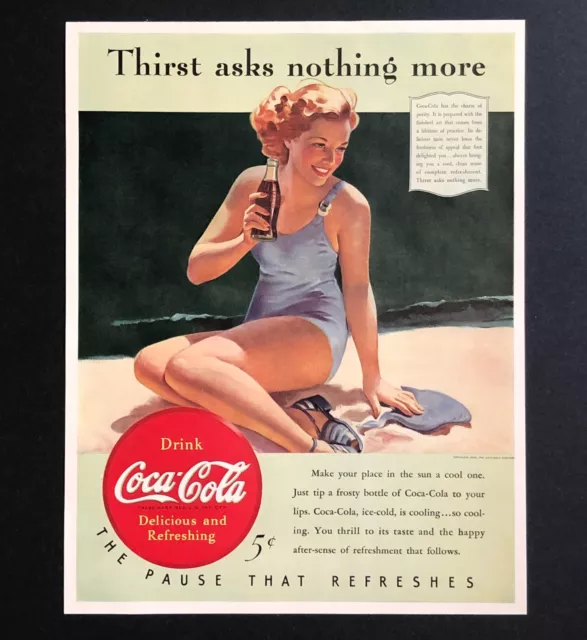 1940 Coca-Cola Advertisement Sexy Woman Bathing Suit Beach Coke Vtg Print AD