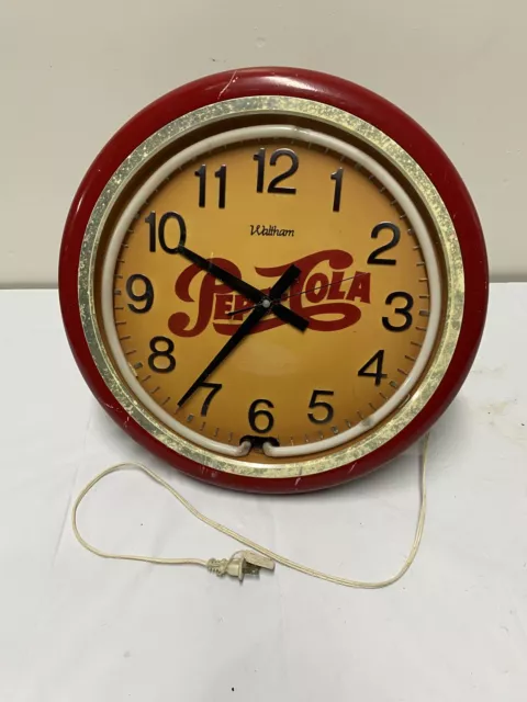 Vintage Waltham 18" Wall clock neon pepsi cola Quartz battery operated
