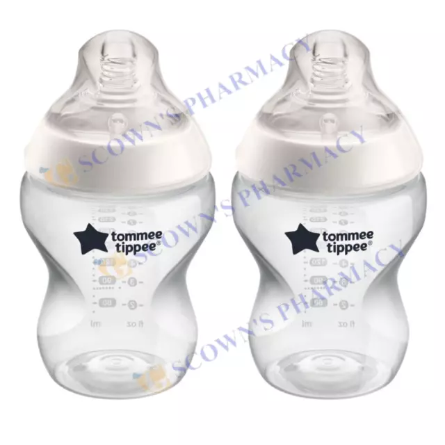 2 x Tommee Tippee Closer to Nature Newborn Baby Bottle Slow Flow 0+Months =2Btls
