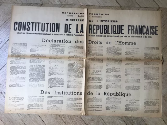 Constitution de la République Française du 19 Avril 1946. Rare Affiche WW2