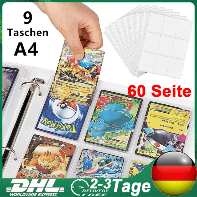 60 Seiten Sammelkarten Hüllen Folien Album Ordner Mappe Pokemon Karten 9-Pocket