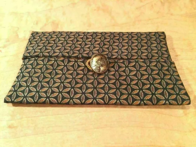 Pocket Tissue Holder With Vintage Gold Toned Button Clasp