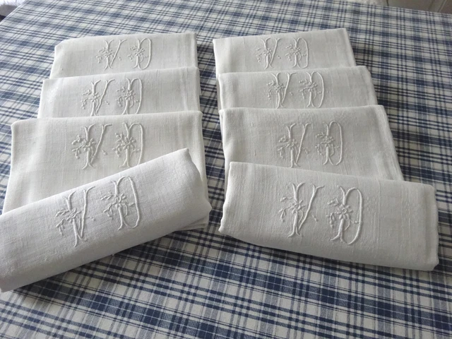 5 serviettes de table monogramme dépareillées linge ancien french
