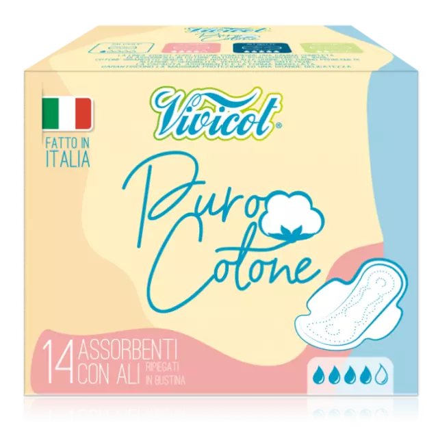 Serviettes hygiéniques de jour Vivicot Puro Cotone, 14 pieces