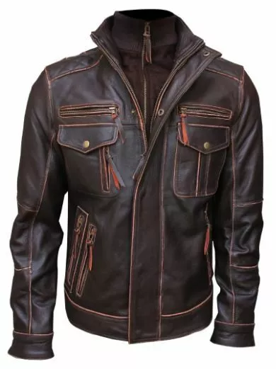 Men's Cafe Racer Vintage Genuine Real Leather Black Brown Biker Slim Fit Jacket