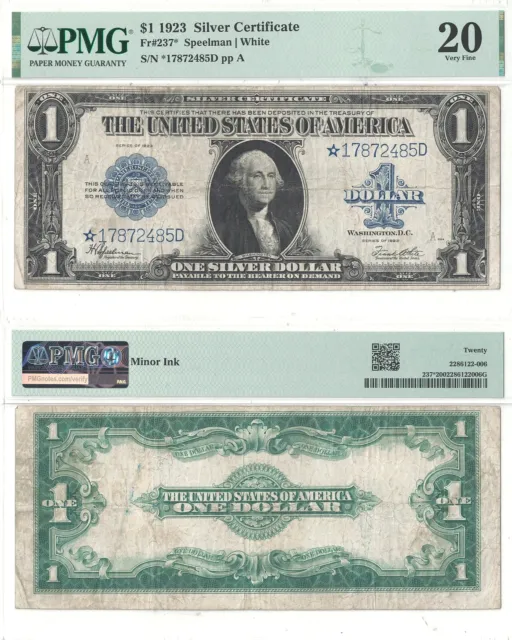 1923 $1 Silver Certificate Star Note Fr 237* PMG Very Fine-20