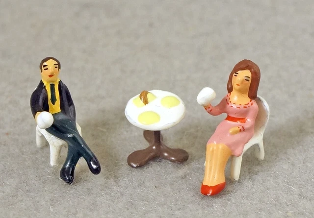 J Carlton Gault French Miniature Figurine French Couple in Paris Cafe 3 Pc Set