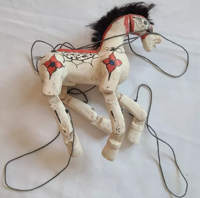 Burmese Painted Handcarved Wood Marionette Puppet Horse All Original w/Strings