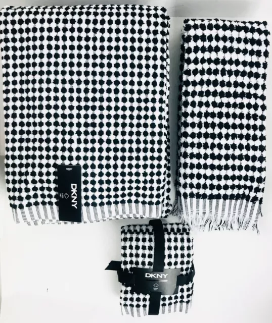 DKNY KITCHEN TOWELS (2) TREES BLACK WHITE 100% COTTON 18 X 28 NWT