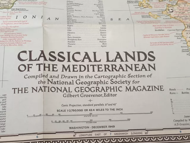 Vintage 1949 National Geographic Map  Of Classical Islands Of The Mediterranean