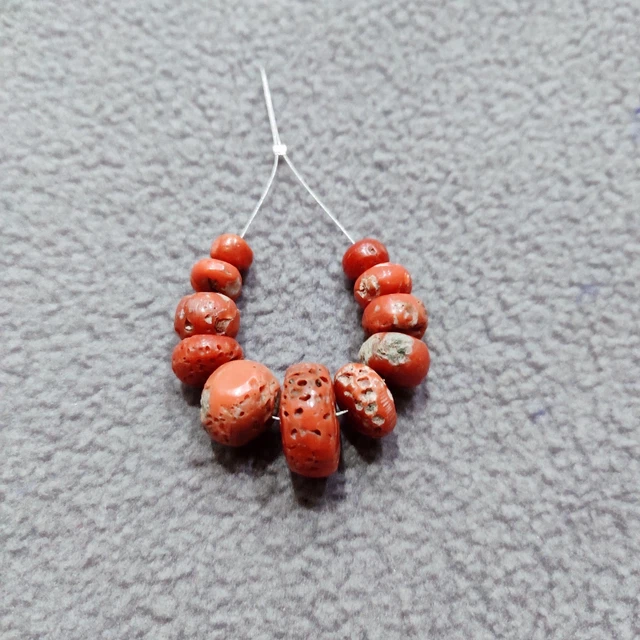 Fil De Perles De Corail Rouge Italien Ancien Naturel 101 Carats