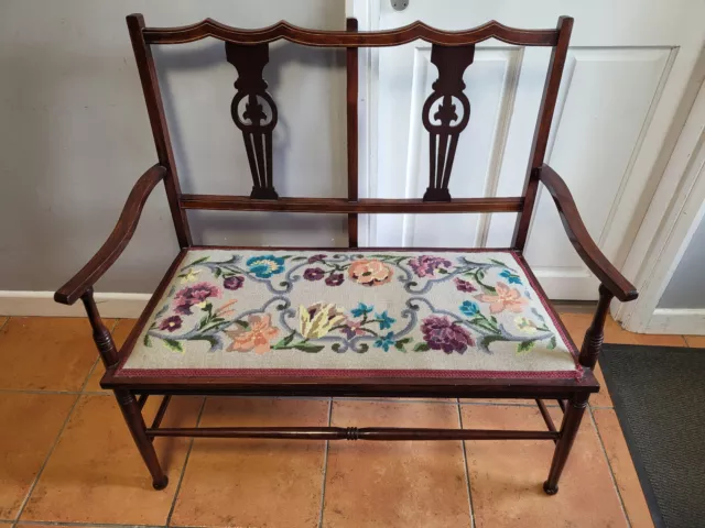 Antique Edwardian Inlaid Double Seat Love Bench / Sofa / Window Seat(circa 1910)