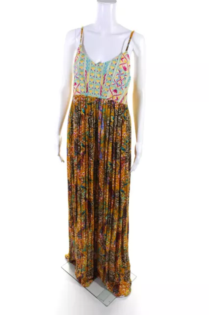 Raga Womens Dark Yellow Floral Print V-neck Sleeveless Maxi Dress Size M