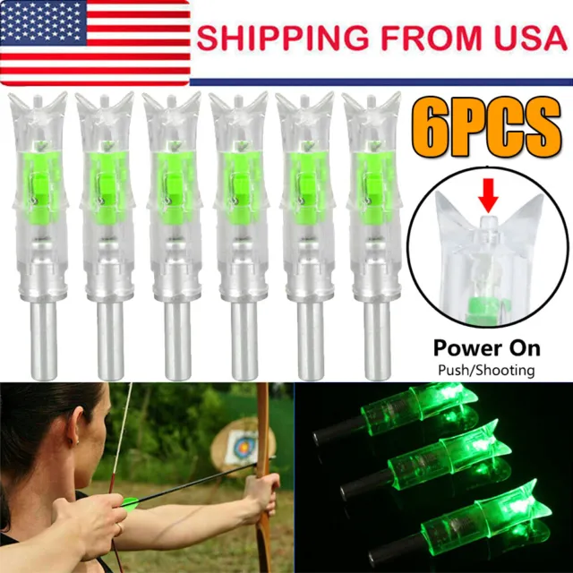 6PCS Green LED Lighted Nocks for Bolts 297-302 Crossbow Bolts ID 300''/7.62mm