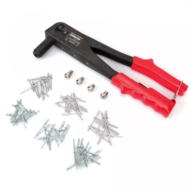 Arrow Professional Heavy Duty Riveter Kit Pop Rivet Gun with Assorted 120 Rivets