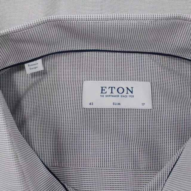 Eton NWT Dress Shirt Size 17 43 Slim In White & Blue Solid With Blue Buttons 2