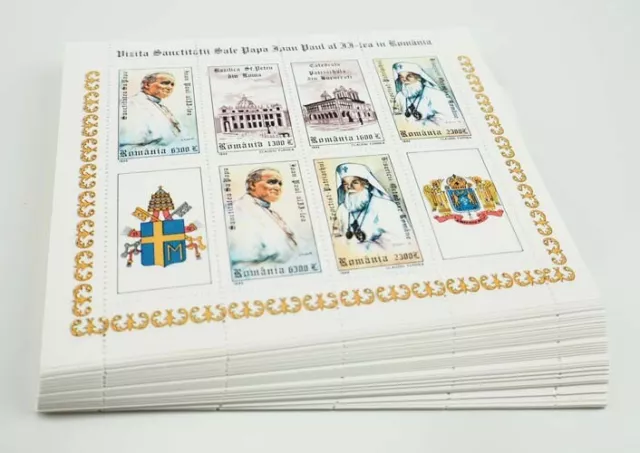 1999 Rumänien; 100 Kleinbögen Paul II, postfrisch/MNH, MiNr. 5410/13, ME 550,-