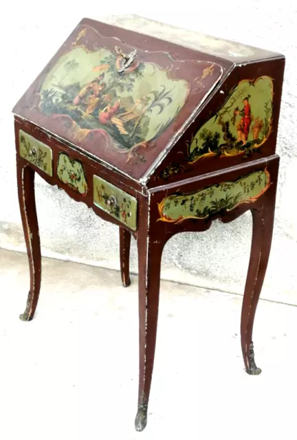 Ancien bureau bonheur du jour peint Jean baptiste pillement? japonisant old desk