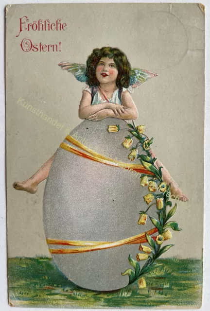 AK alte Postkarte Motiv Ostern um 1909 Litho Engel Osterei Kind