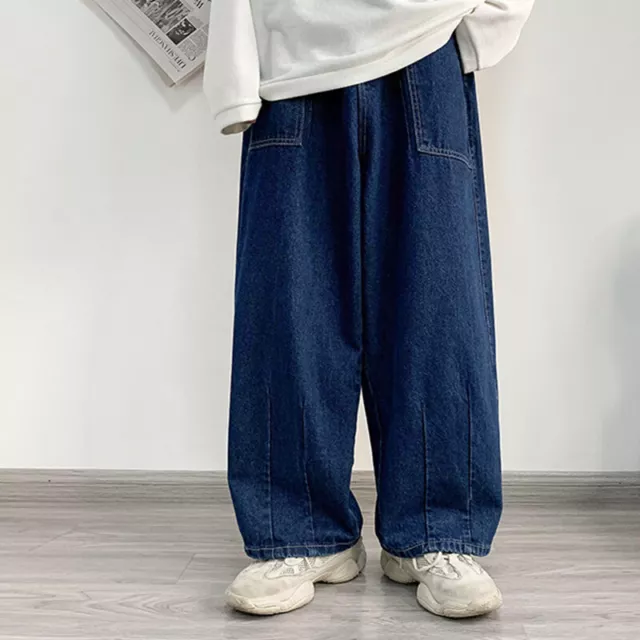 Uomo Ragazzi Jeans Gamba Dritta Larga Jeans Casual Pantaloni Hip Hop Retrò Blu