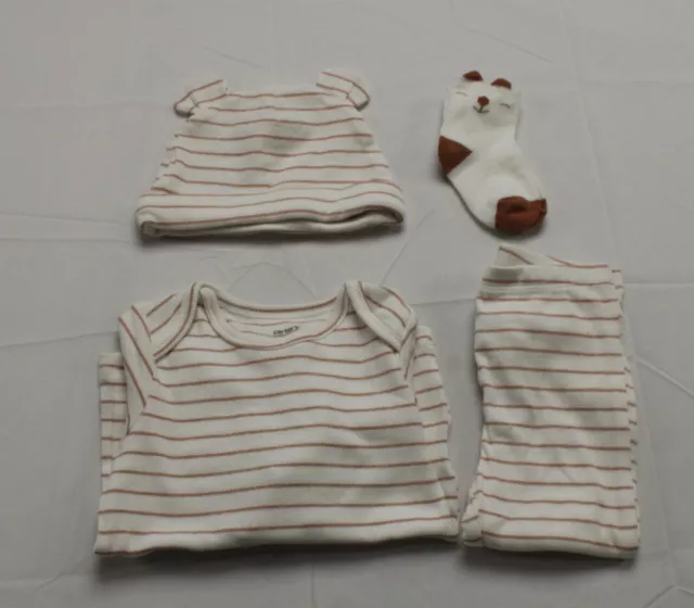 Carters Baby Striped 4-Piece Little Bear Outfit Set SO3 Ivory/Brown Size 12M NWT