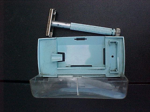 Vintage Gillette Safety Razor in Blue Plastic Case