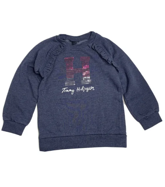Tommy Hilfiger Sequin Sweatshirt Top Girl 6 Small S Blue Logo Pullover