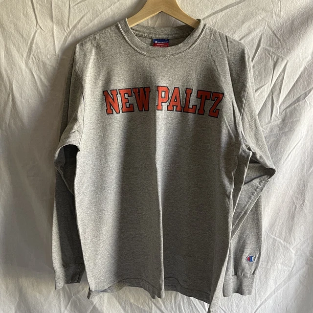 VTG SUNY New Paltz CHAMPION Long Sleeve MENS T Shirt GRAY Graphic Tee 90s :: L