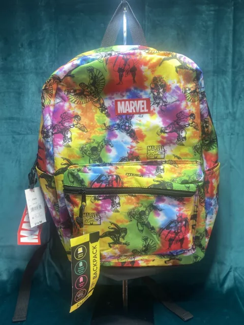 Marvel Comics Superheroes Backpack School Bag Multi-Color Tie Dye New