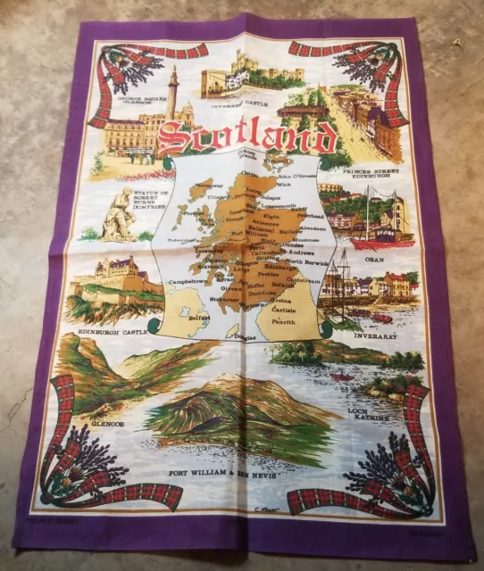 Kitchen Towel Dish Tea Linen Tapestry Scotland Map & Tourist Scenes MCM