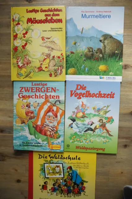 5 alte Kinderbücher Märchen Vogelhochzeit Zwerge Wichtel Mäuseleben Waldschule