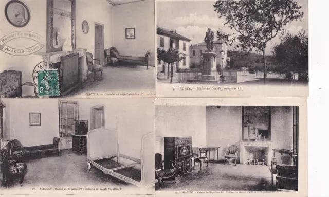 Lot de 4 cartes postales anciennes cards AJACCIO CORSE NAPOLEON chambre cabinet