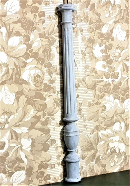 Victorian gray painted wood carving column Antique french architectural salvage