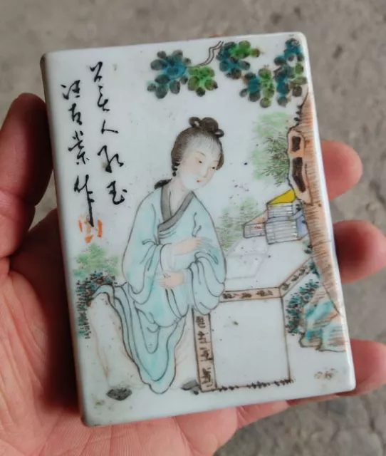 4 "Old China porcelain Qing Dynasty Story characters ceramics Inkstone