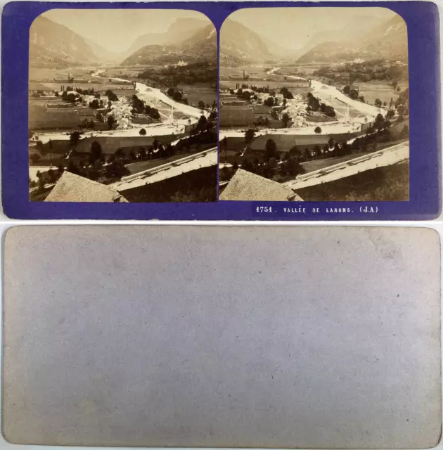 Pyrénées, Vallée de Laruns, Vintage albumen print, ca.1870, stéréo Tirage vintag