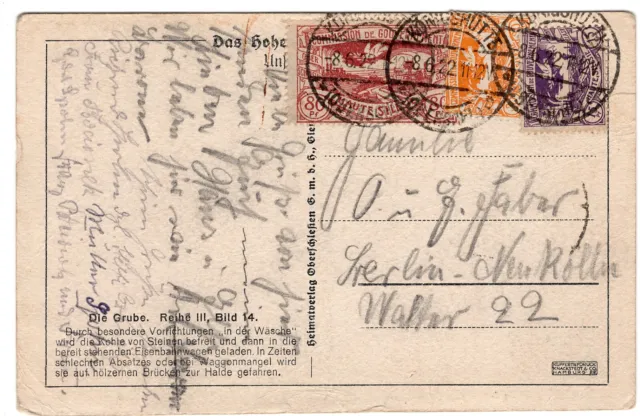 Dt. Abst. Oberschlesien Mi.Nr. 17, 20, 25 MiF auf Industrie PK Königshütte 1922