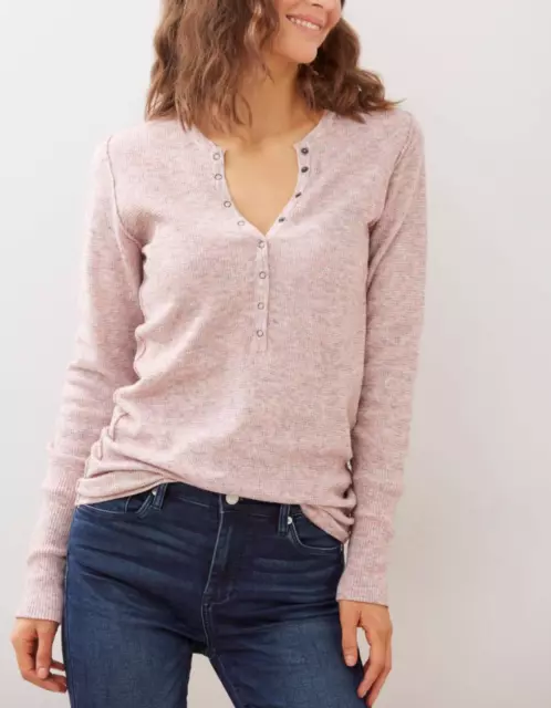 FREE PEOPLE WOMEN'S HEATHER PINK LONG SLEEVE THINK THERMAL HENLEY TOP Sz S