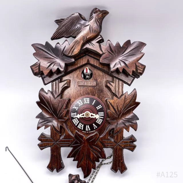 Vintage Reloj Cucú Con Motivo de Pájaro de Madera Handarbeit Hecho En Alemania
