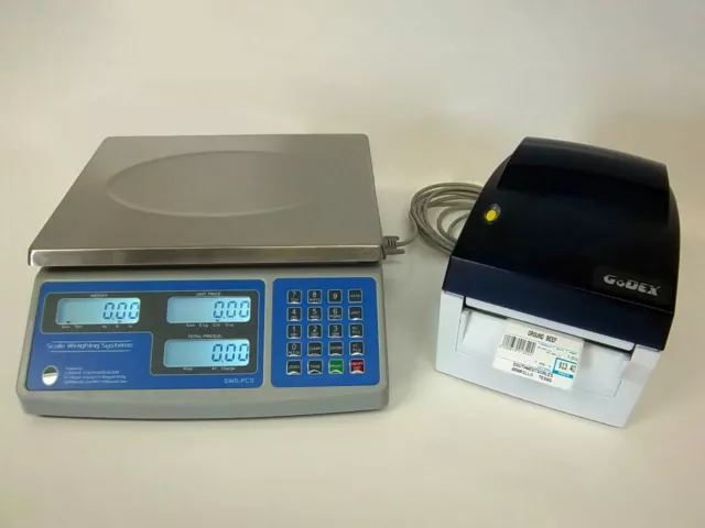 SWS-PCS-60, 60 lb  Price Computing Scale-lbs,kgs,ozs w/Godex DT4 Barcode Printer