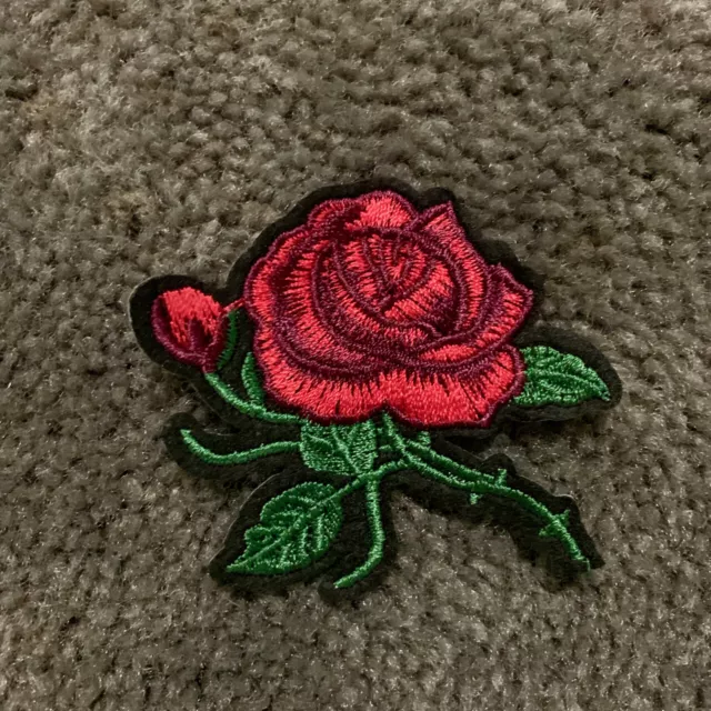 1pc Rose Red Flower Embroidered Patch Cloth Iron On Applique craft sewing #1320