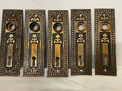 Antique Art Nouveau Eastlake Hardware Door Backplates Keyhole Brass Copper