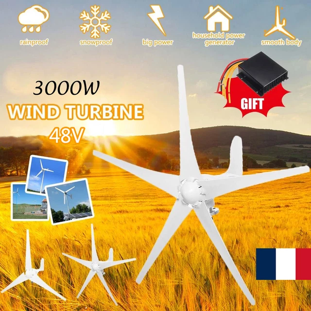 3000W DC48V Générateur éolienne 5 lames Kit Contrôleur Chargeur Contrôleur Blanc