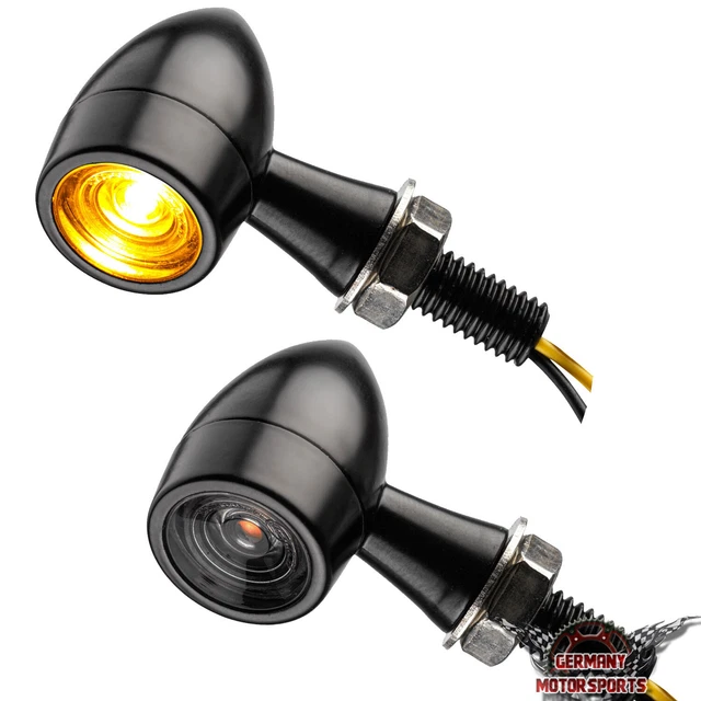 Frecce LED Bullet Nero Moto Harley Old School Bobber Chopper Cafe Racer