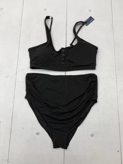 Summer Mae Womens Black Ribbed Maternity High Waist Swim Suit Size XL