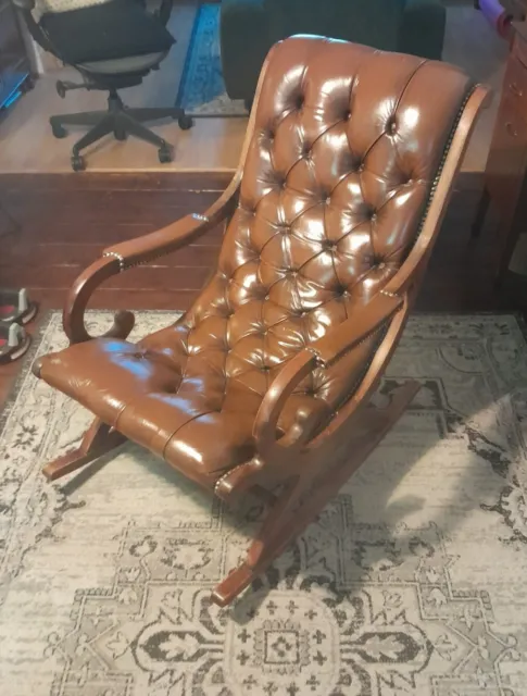 Antique Tan, Chesterfield Style Slipper Rocking Chair