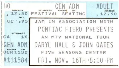 Vintage Hall & Oates Ticket Stub November 16 1984 Cedar Rapids Iowa