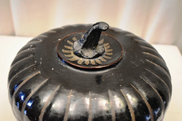 Vintage Burmese Lacquerware Pumpkin Box (Small/Black) Decorative Collectibles "1 3